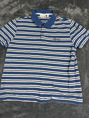 Lacoste Mens Blue White Striped Regular Fit Short Sleeve Polo Shirt XL